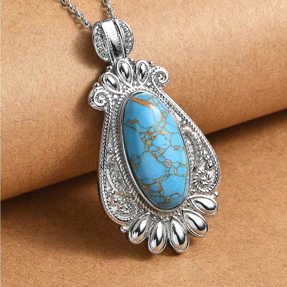 NWOT Mojave Blue Turquoise 22.00 ctw Pendant Necklace in Stainless Steel 20 Inch